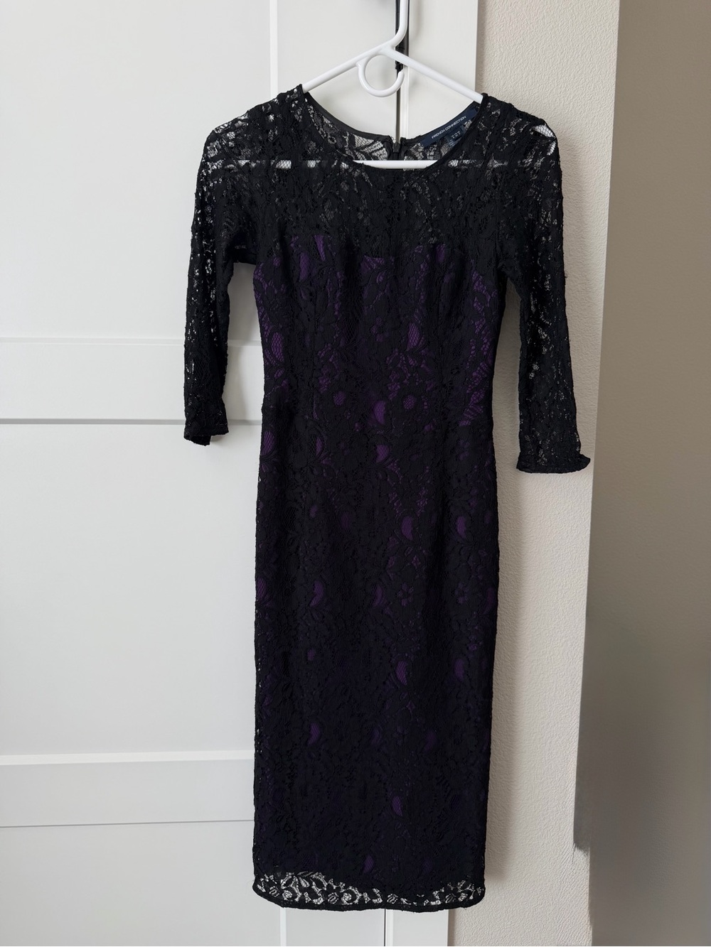 French connection black lace dress size 2 women’s purple underlay